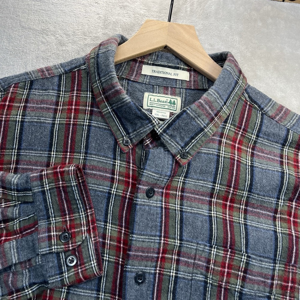 L.L. Bean Scotch Plaid Flannel Shirt Size 2XL Traditional Fit Grey